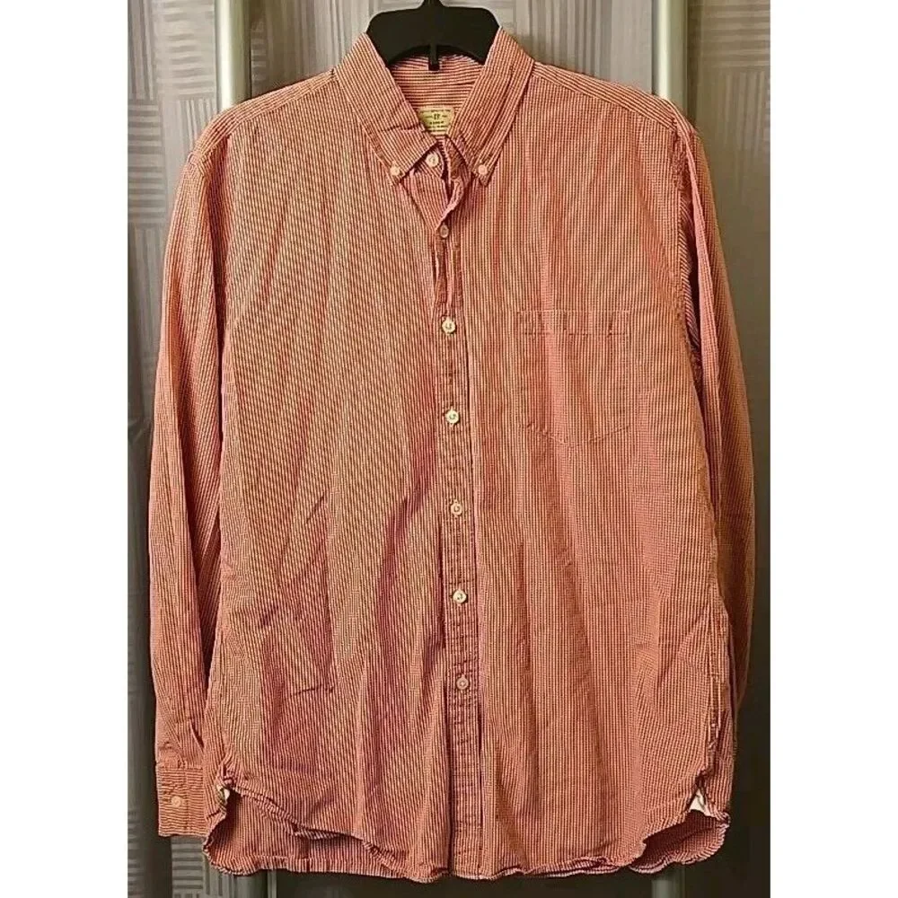 J. Crew Dress Shirt‎ Men's Large 16-16.5 Long Sleeve Red Gingham Cotton Casual